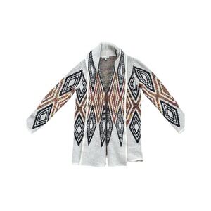Woven Heart Aztec Cardigan Sweater cotton multicolor size large open front